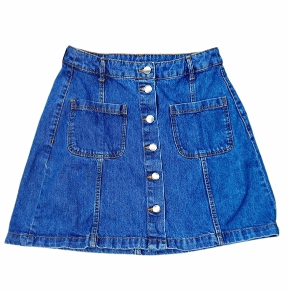H&M Dividen A-Line Denim Skirt Button Front Size 6 - Picture 1 of 8